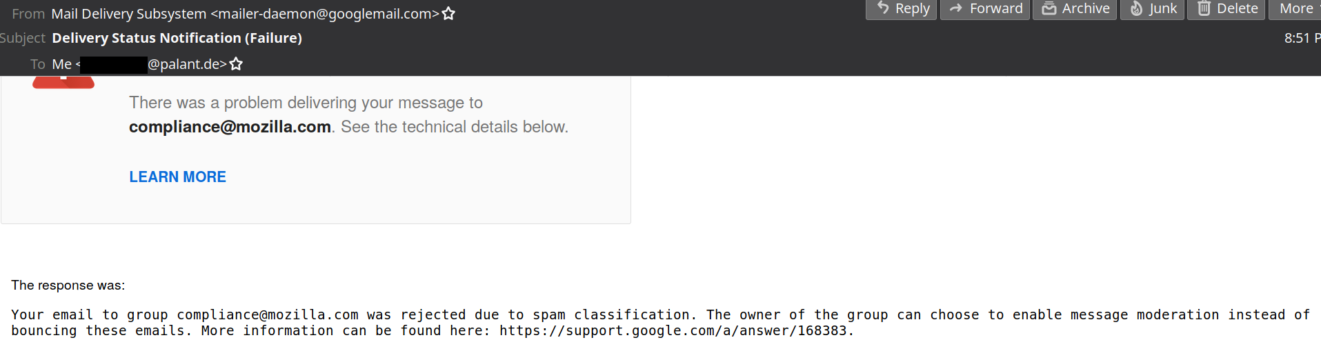 Screenshot of Mozilla's bounce mail