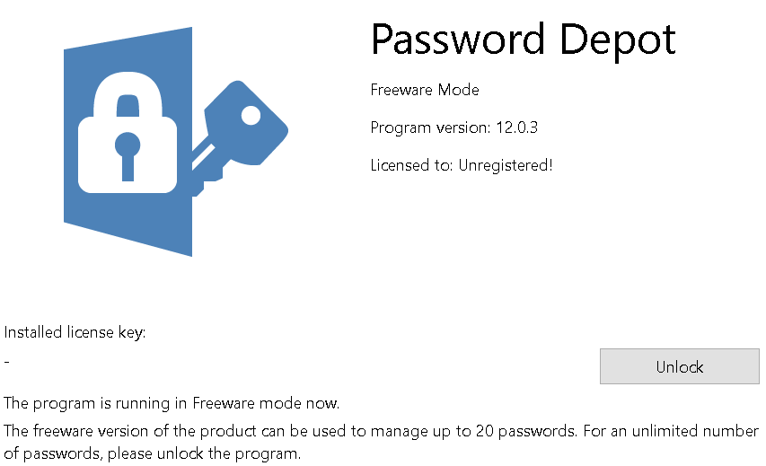 About Password Depot screen