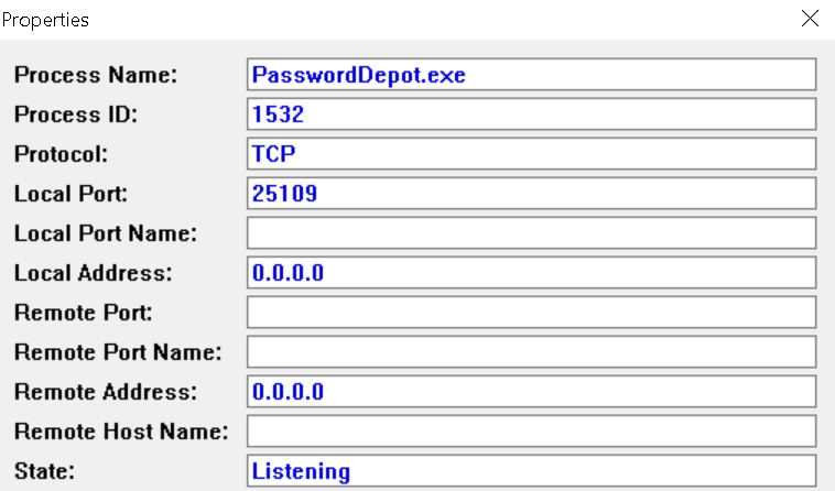 Password Depot listening on TCP port 25109