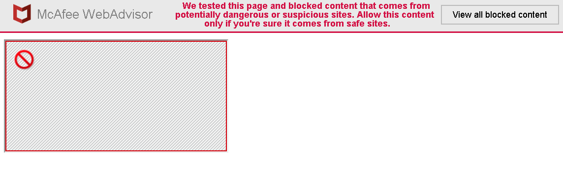 Frame blocked by McAfee Web Advisor along with a message allowing it to be unblocked